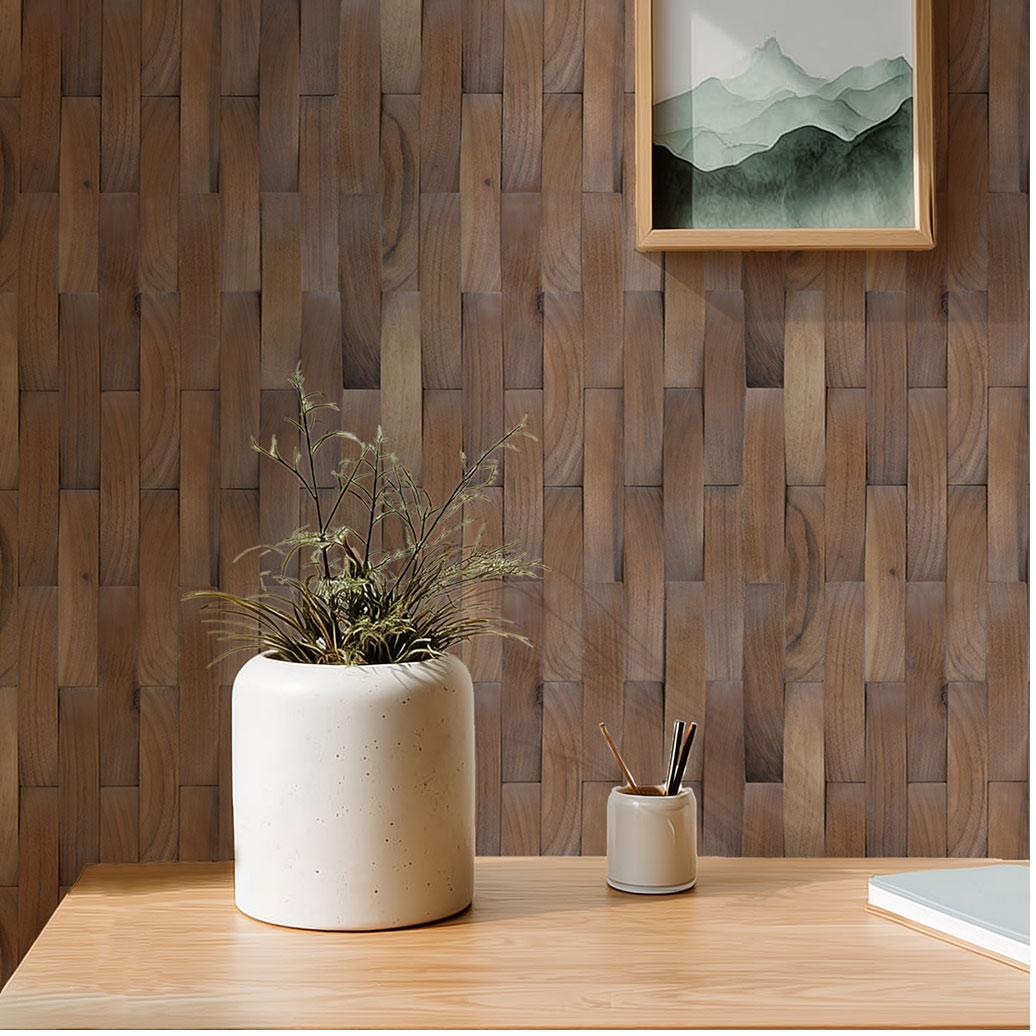 Decorative wood mosaic wall panel